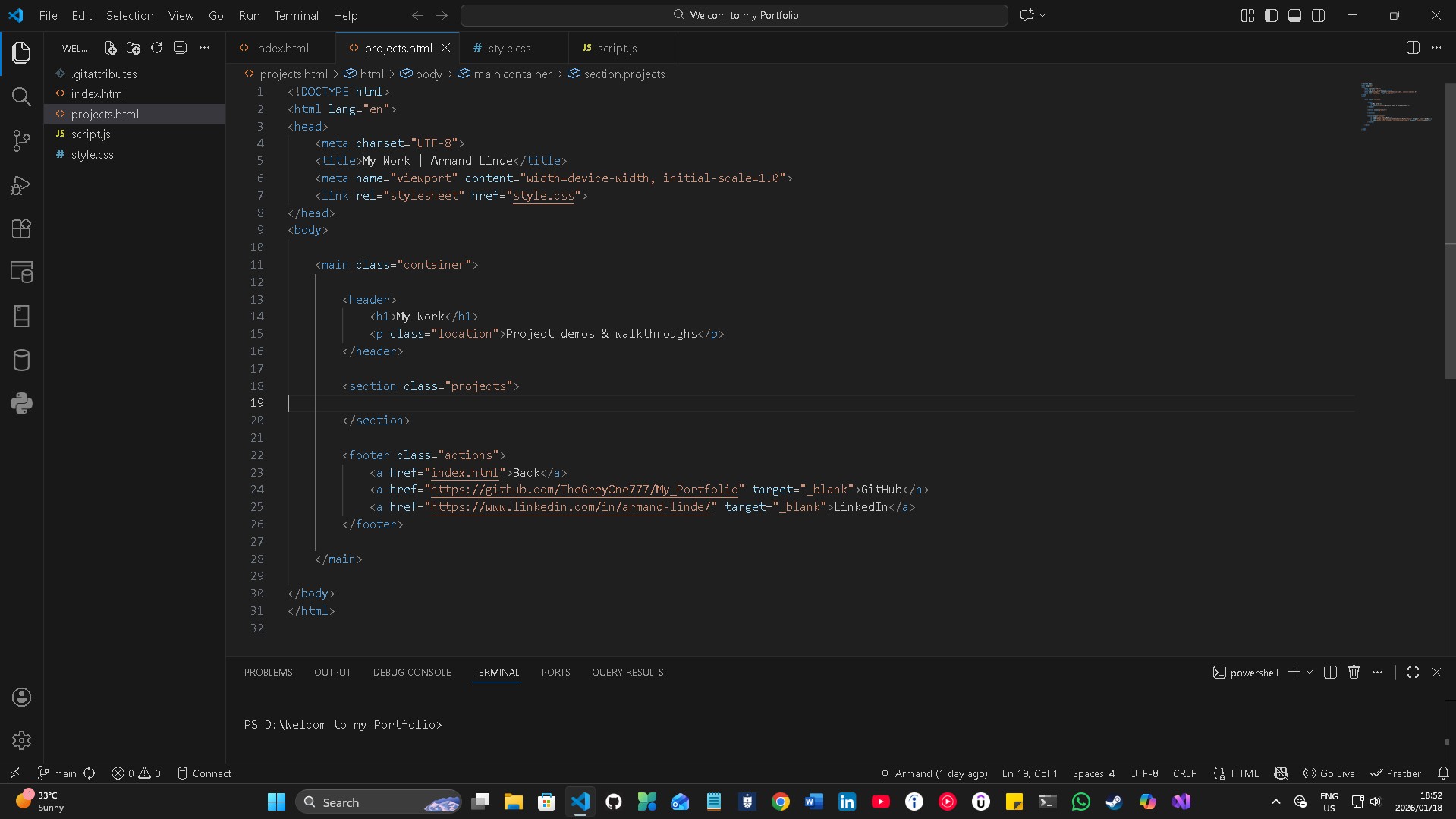 Portfolio web project screenshot 1