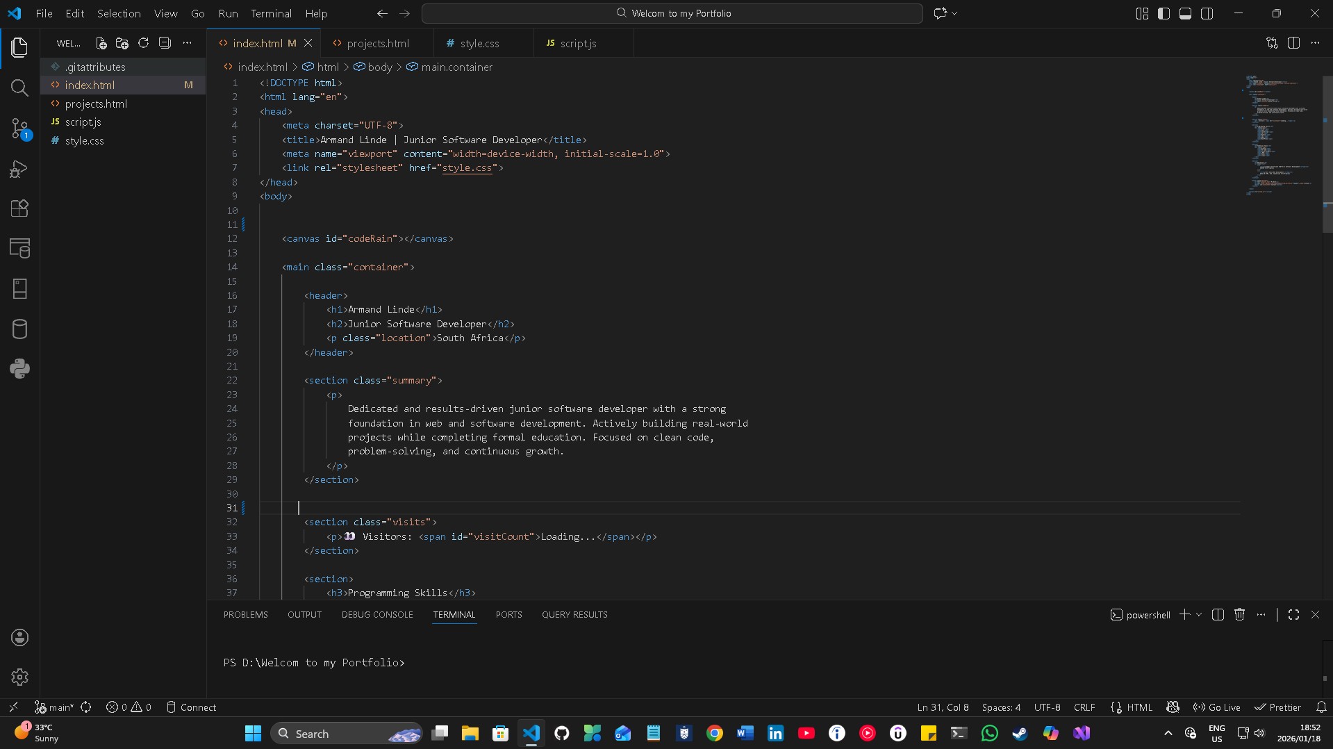 Portfolio web project screenshot 2